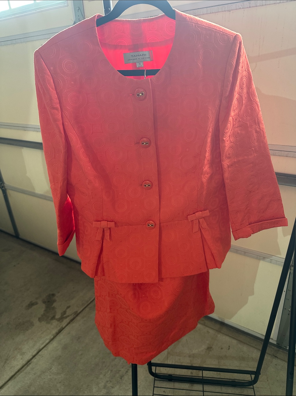 Tahari Asl Coral Textured Suit Jacket And Skirt Set